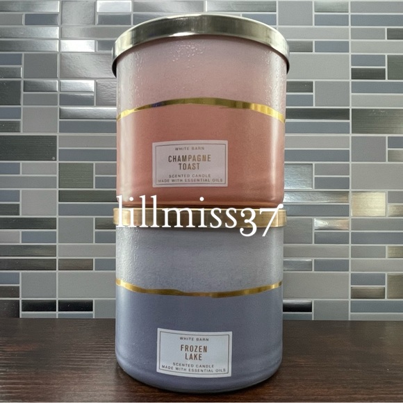 2X BRAND NEW BATH & BODY WORKS 3 WICK CANDLES CHAMPAGNE TOAST AND FROZEN LAKE - Picture 2 of 6